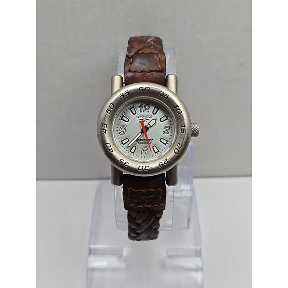 Vintage Reebok Sport 100M Quartz Watch Silver New Battery Womens Leather Strap - Picture 1 of 11